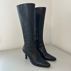 LOFT Black Leather Knee High Pointed Toe "Paris" Heeled Boots | Size 7.5